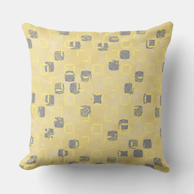 Yellow, Grey Abstact Polka Dots Pattern Throw Pillow (Front)