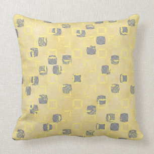 Yellow, Grey Abstact Polka Dots Pattern Throw Pillow