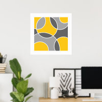 Yellow Grey Abstract Circles Throw Pillow