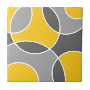 Yellow Grey Abstract Circles Tile