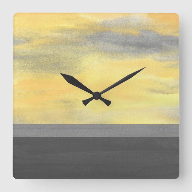 Yellow Grey Abstract Modern Square Wall Clock (Front)