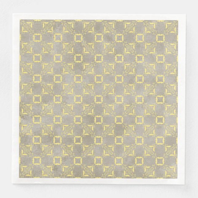 Yellow & Grey Abstract Squares Pattern Napkin (Front)