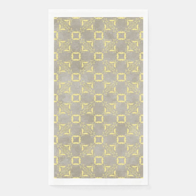 Yellow & Grey Abstract Squares Pattern Napkin (Front)