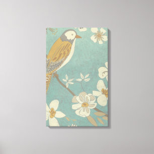 Yellow, Grey and Beige Bird Perched on a Branch Canvas Print