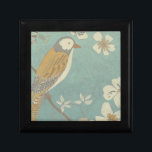 Yellow, Grey and Beige Bird Perched on a Branch Gift Box<br><div class="desc">Chariklia Zarris is known for her abstract art pieces. In this drawing of a profile of a bird on a blue teal background,  she captured the simplicity of the bird. The white flowers add a romantic touch. Customize your favourite Zazzle product using this beautiful image.</div>