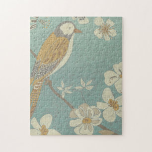 Yellow, Grey and Beige Bird Perched on a Branch Jigsaw Puzzle