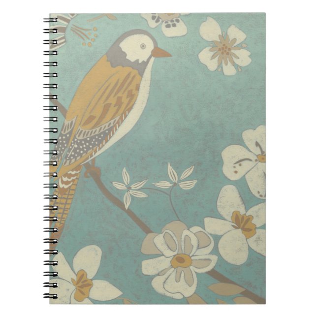 Yellow, Grey and Beige Bird Perched on a Branch Notebook (Front)