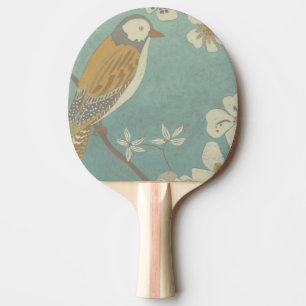 Yellow, Grey and Beige Bird Perched on a Branch Ping Pong Paddle