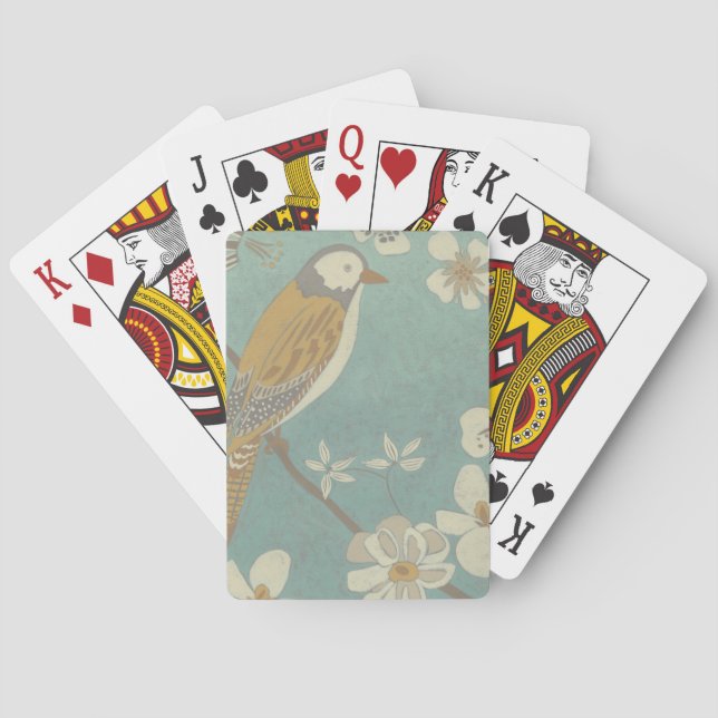 Yellow, Grey and Beige Bird Perched on a Branch Playing Cards (Back)
