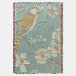 Yellow, Grey and Beige Bird Perched on a Branch Throw Blanket
