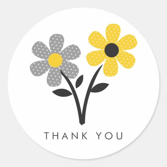 Yellow, Grey and Black Flowers Classic Round Sticker (Front)