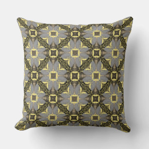 Yellow, Grey, and Black Flowers Pattern Throw Pillow