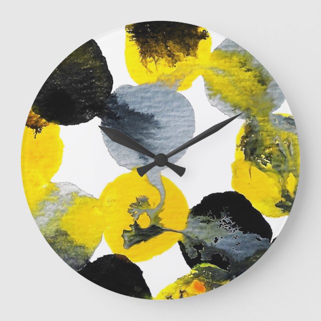 Yellow, Grey and Black Intertactions Large Clock (Front)