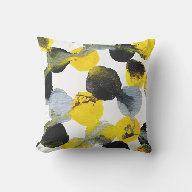 Yellow, Grey and Black Intertactions Pattern Throw Pillow (Front)