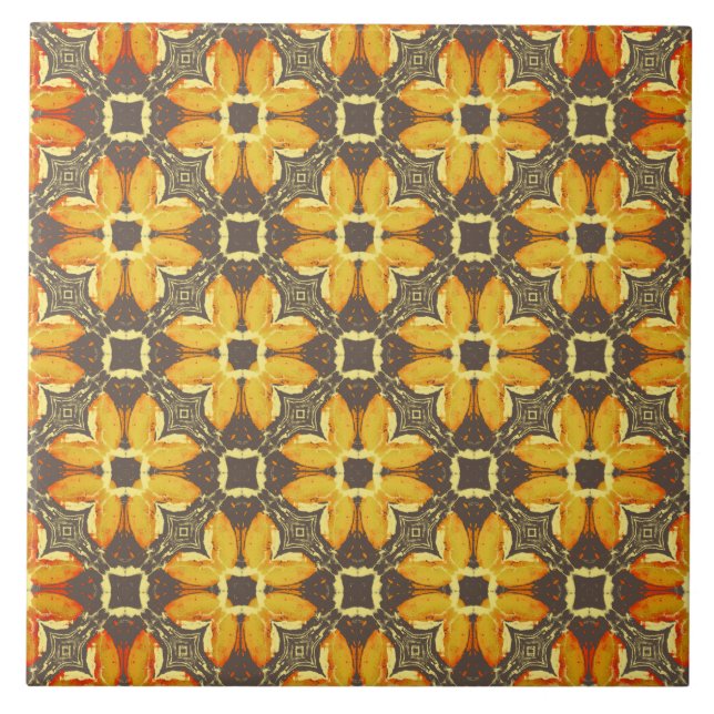 Yellow, Grey, and Taupe Hipster Flowers Pattern Tile (Front)