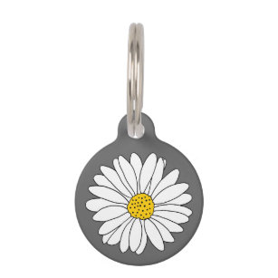 Yellow Grey and White Daisy Pet Tag