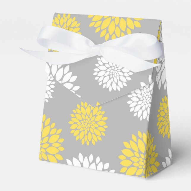 Yellow, Grey and White Floral Pattern Favor Box (Front Side)