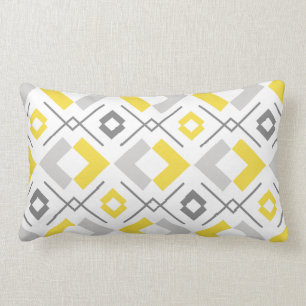 Yellow grey and white geometric pattern lumbar pillow