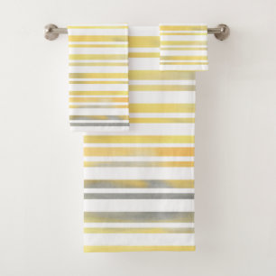 Yellow Grey and White Stripes Bath Towel Set