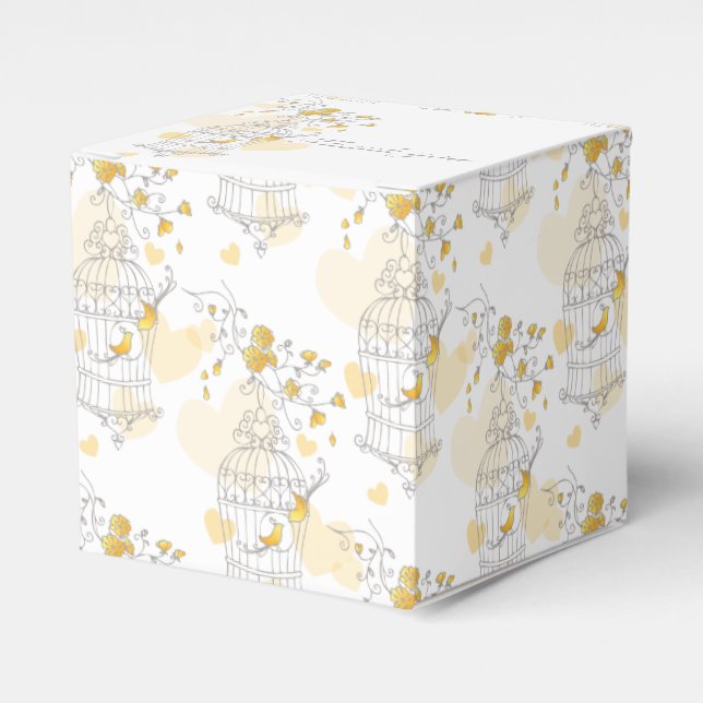 Yellow grey bird cage thank you wedding favour box (Front Side)