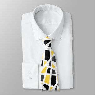 Yellow Grey Black Abstract Geometric Tie