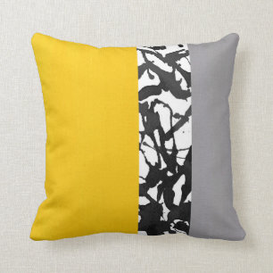 Yellow Grey Black and White Abstract Modern Throw Pillow