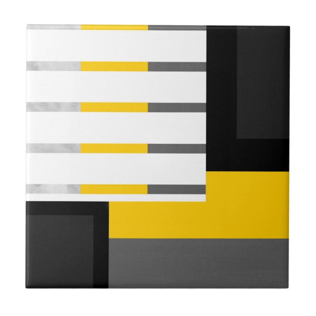 Yellow Grey Black and White Geometric Block Tile (Front)