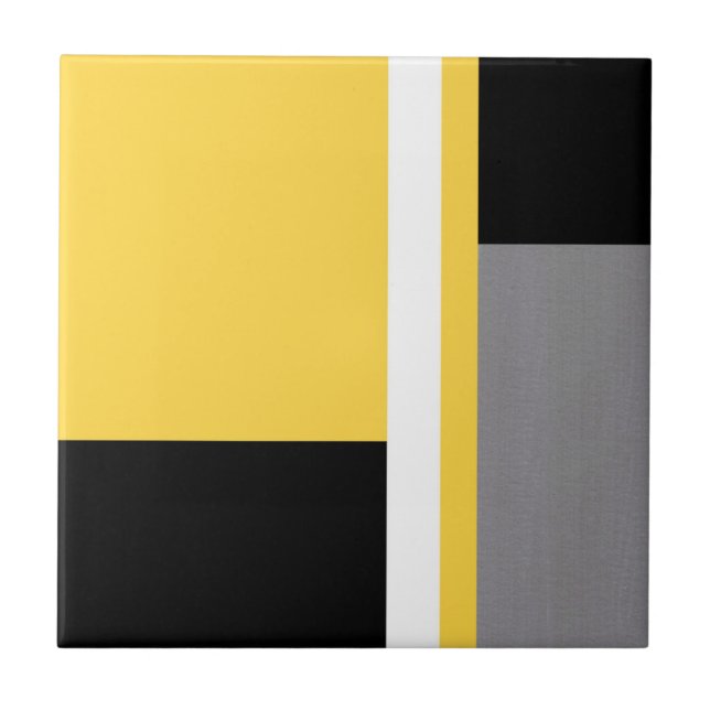 Yellow Grey Black and White Geometric Block Tile (Front)