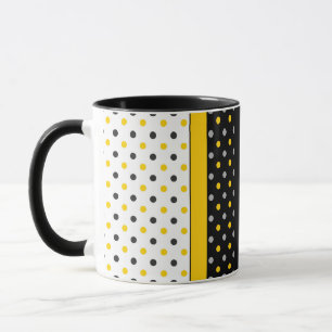 Yellow Grey Black and White Polka Dot Modern Mug