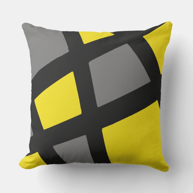 Yellow Grey Black Geometric Outdoor Pillow (Front)