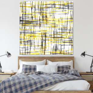 'Yellow Grey Black Scribbles' Watercolor Abstract Canvas Print