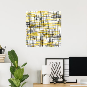 'Yellow Grey Black Scribbles' Watercolor Abstract Poster