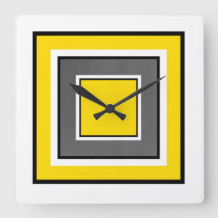 Yellow Grey Black Squares Square Wall Clock