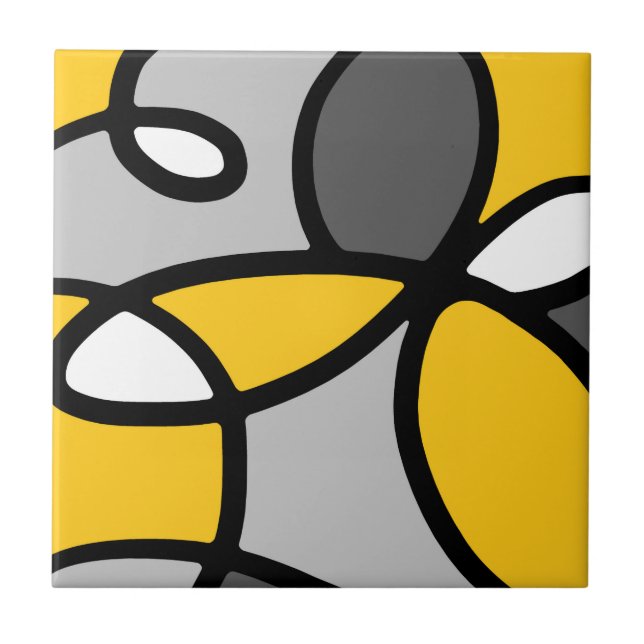 Yellow Grey Black White Abstract   Tile (Front)