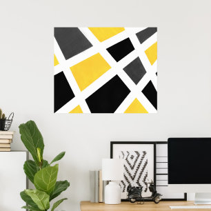 Yellow Grey Black White Geometric Poster