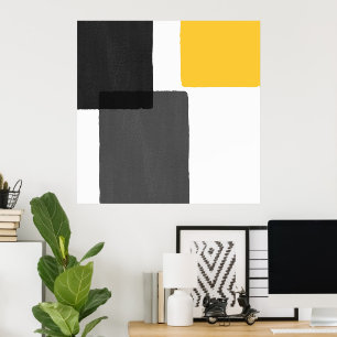 Yellow Grey Black White Modern Minimalist Poster