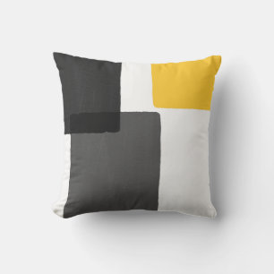 Yellow Grey Black White Modern Minimalist Throw Pillow