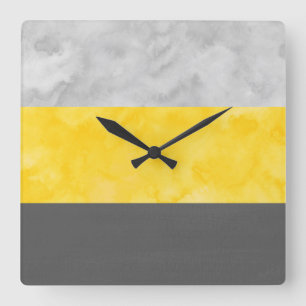 Yellow Grey Block Stripes Square Wall Clock
