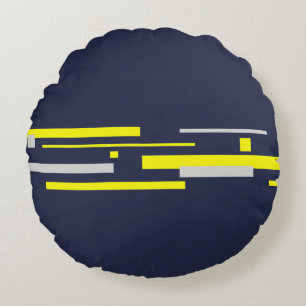 Yellow Grey Blocks Abstract Art Round Pillow