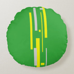 Yellow Grey Blocks Abstract Art Round Pillow
