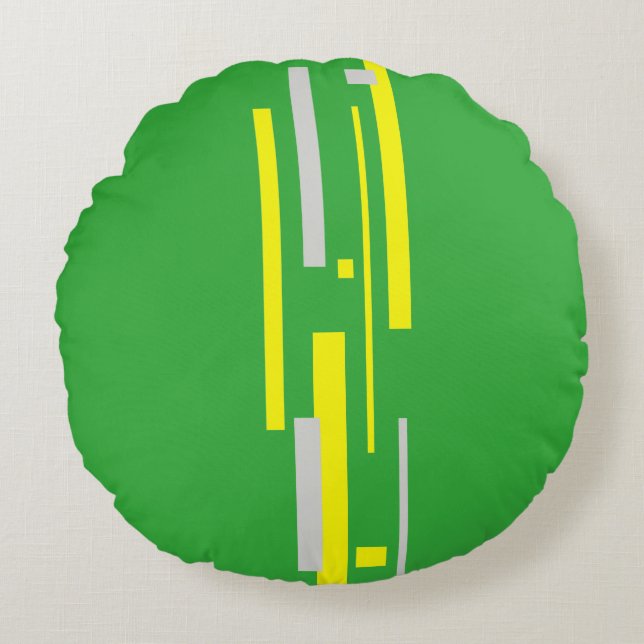 Yellow Grey Blocks Abstract Art Round Pillow (Front)