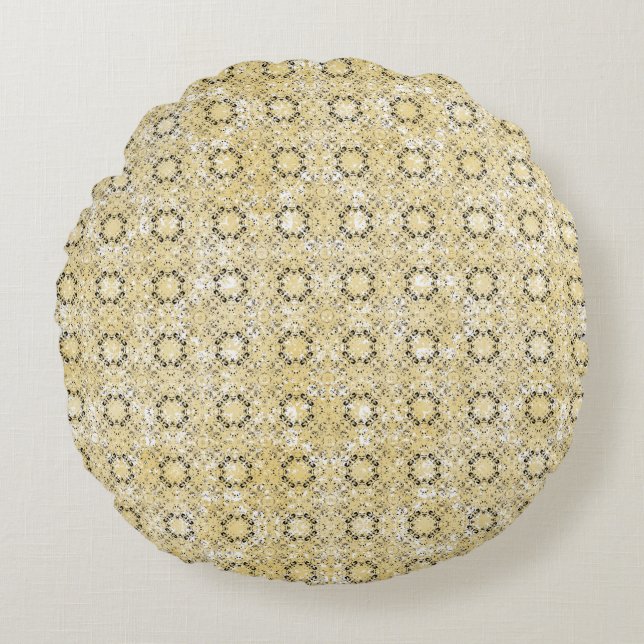 Yellow, Grey, Bronze Vintage Pattern Round Pillow (Front)
