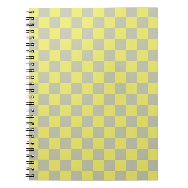 Yellow + Grey Check Chequered Chequerboard Pattern Notebook (Front)