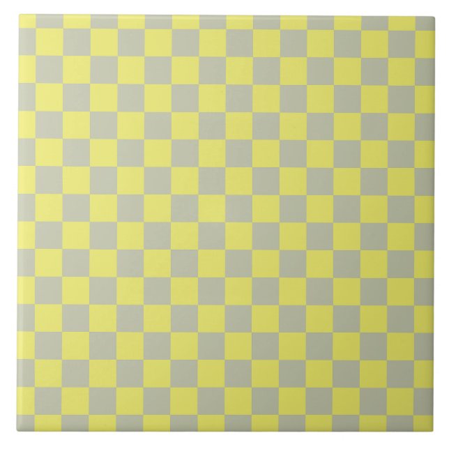 Yellow + Grey Check Chequered Chequerboard Pattern Tile (Front)