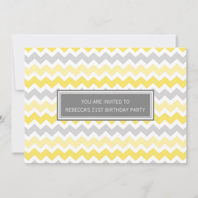 Yellow Grey Chevron 21st Birthday Party Invitation (Front)
