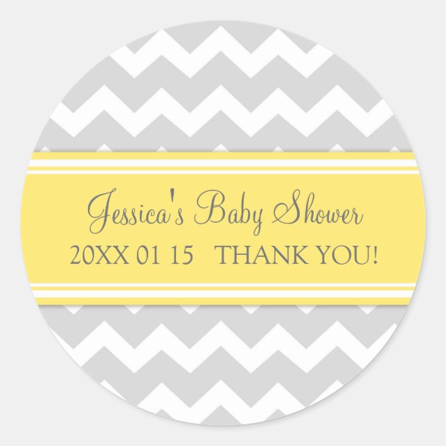 Yellow Grey Chevron Baby Shower Favour Stickers (Front)