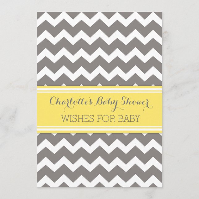 Yellow Grey Chevron Baby Shower Note to Baby Advice Card (Front)