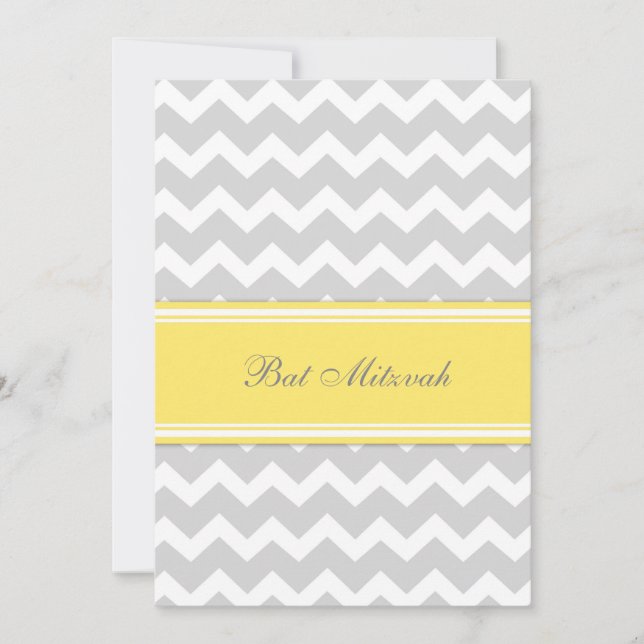 Yellow Grey Chevron Bat Mitzvah Invitations (Front)