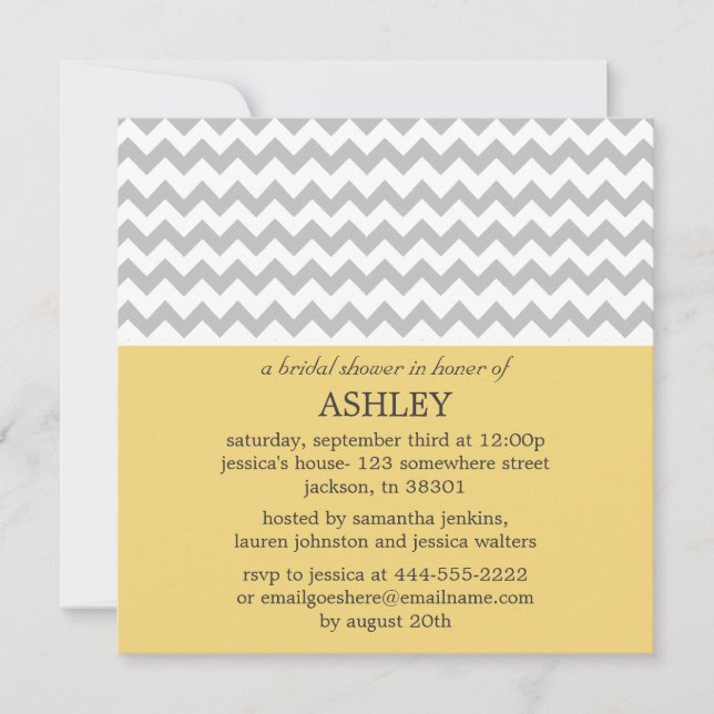 Yellow & Grey Chevron Bridal Shower Invitations (Front)