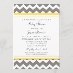 Yellow Grey Chevron Custom Baby Shower Invitations